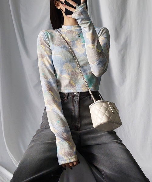 me+em select(ミームセレクト)の「ジェムストーンマーブルショートトップス / gem stone marble short tops 【 韓国製 】(Tシャツ/カットソー・レディース・ブルー/カーキ/ピンク・FREE)」の10枚目の写真