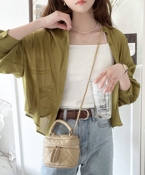 classicalelf（クラシカルエルフ）の「上品レディに格上げ。シアー短丈とろみブラウス（シャツ/ブラウス・レディース・アイボリー/グリーン系その他/モカ/ブラック/グレイッシュブルー/ベージュ・SMALL/X-LARGE/MEDIUM/LARGE）」の5枚目の写真