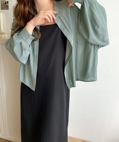 classicalelf（クラシカルエルフ）の「上品レディに格上げ。シアー短丈とろみブラウス（シャツ/ブラウス・レディース・アイボリー/グリーン系その他/モカ/ブラック/グレイッシュブルー/ベージュ・SMALL/X-LARGE/MEDIUM/LARGE）」の13枚目の写真