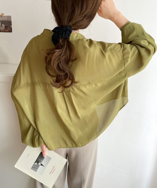 classicalelf（クラシカルエルフ）の「上品レディに格上げ。シアー短丈とろみブラウス（シャツ/ブラウス・レディース・アイボリー/グリーン系その他/モカ/ブラック/グレイッシュブルー/ベージュ・SMALL/X-LARGE/MEDIUM/LARGE）」の16枚目の写真