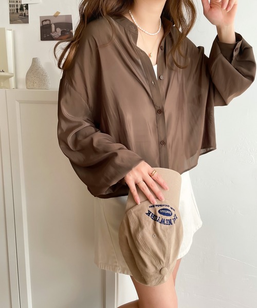 classicalelf（クラシカルエルフ）の「上品レディに格上げ。シアー短丈とろみブラウス（シャツ/ブラウス・レディース・アイボリー/グリーン系その他/モカ/ブラック/グレイッシュブルー/ベージュ・SMALL/X-LARGE/MEDIUM/LARGE）」の19枚目の写真