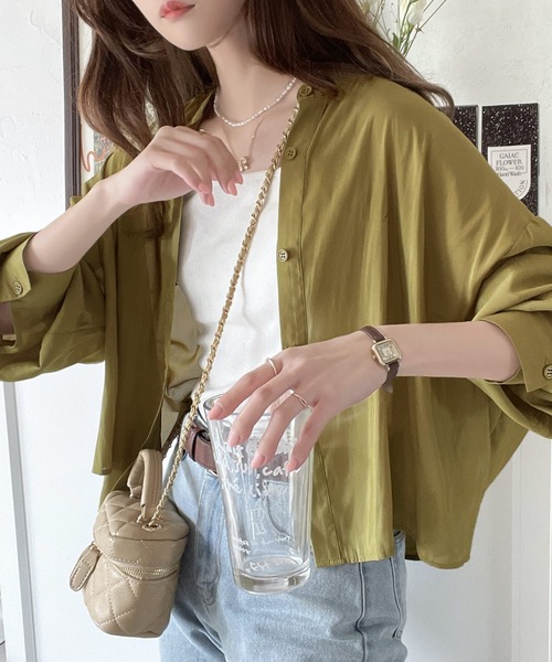 classicalelf（クラシカルエルフ）の「上品レディに格上げ。シアー短丈とろみブラウス（シャツ/ブラウス・レディース・アイボリー/グリーン系その他/モカ/ブラック/グレイッシュブルー/ベージュ・SMALL/X-LARGE/MEDIUM/LARGE）」の12枚目の写真