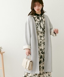 natural couture | 袖口配色お上品コート(ノーカラーコート)