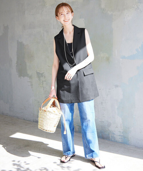 SLOBE IENA（スローブイエナ）の「リネン混 テーラードジレ（ベスト・レディース・ブラック/ブラウン・FREE）」の4枚目の写真