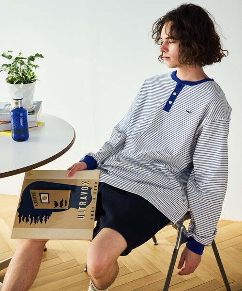 TOWNCRAFT（タウンクラフト）の「TOWN CRAFT/タウンクラフト 別注 ピンボーダーヘンリーネック ロングスリーブTシャツ/ロンT（Tシャツ/カットソー・メンズ・ブラック/ホワイト/ブルー/オリーブ・LARGE/MEDIUM）」の8枚目の写真