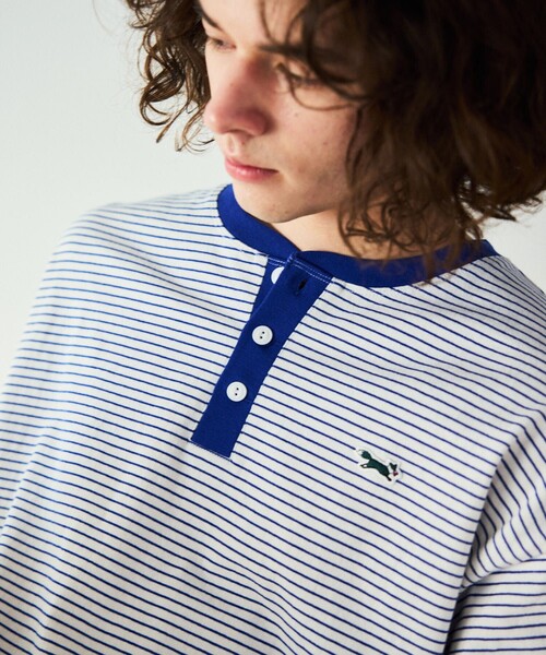 TOWNCRAFT（タウンクラフト）の「TOWN CRAFT/タウンクラフト 別注 ピンボーダーヘンリーネック ロングスリーブTシャツ/ロンT（Tシャツ/カットソー・メンズ・ブラック/ホワイト/ブルー/オリーブ・LARGE/MEDIUM）」の10枚目の写真