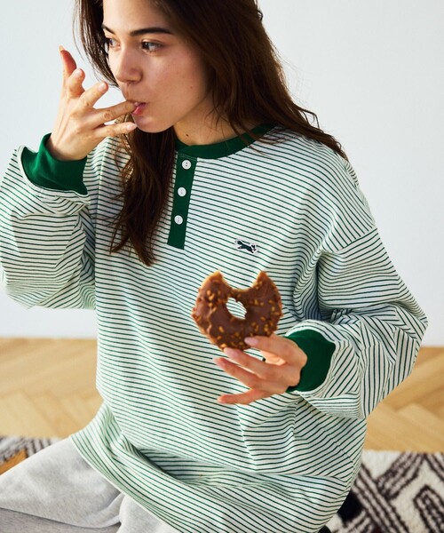 TOWNCRAFT（タウンクラフト）の「TOWN CRAFT/タウンクラフト 別注 ピンボーダーヘンリーネック ロングスリーブTシャツ/ロンT（Tシャツ/カットソー・メンズ・ブラック/ホワイト/ブルー/オリーブ・LARGE/MEDIUM）」の16枚目の写真