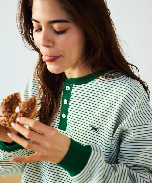 TOWNCRAFT（タウンクラフト）の「TOWN CRAFT/タウンクラフト 別注 ピンボーダーヘンリーネック ロングスリーブTシャツ/ロンT（Tシャツ/カットソー・メンズ・ブラック/ホワイト/ブルー/オリーブ・LARGE/MEDIUM）」の17枚目の写真