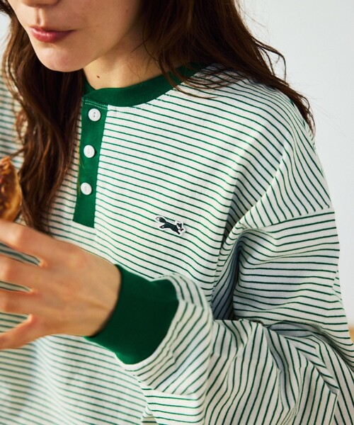 TOWNCRAFT（タウンクラフト）の「TOWN CRAFT/タウンクラフト 別注 ピンボーダーヘンリーネック ロングスリーブTシャツ/ロンT（Tシャツ/カットソー・メンズ・ブラック/ホワイト/ブルー/オリーブ・LARGE/MEDIUM）」の18枚目の写真