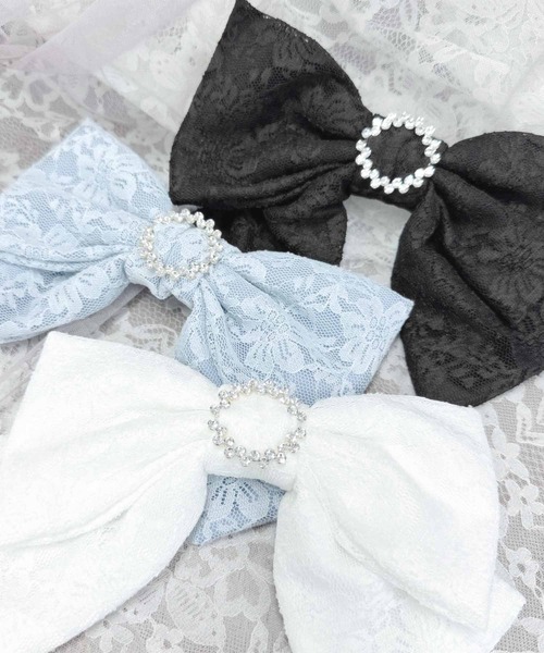 ROJITA（ロジータ）の「リングビジュ付きBIGリボンレースバレッタ（バレッタ/ヘアクリップ・レディース・ブルー/ホワイト/ブラック/マルチ/ボルドー・FREE）」の6枚目の写真