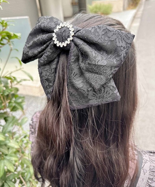 リングビジュ付きBIGリボンレースバレッタ（バレッタ/ヘアクリップ