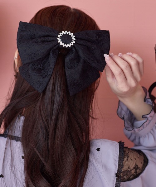 リングビジュ付きBIGリボンレースバレッタ（バレッタ/ヘアクリップ