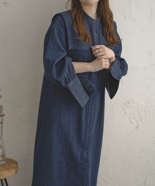 ブルブブ　デニムワンピース セール】ロングカフスデニムワンピース／【WEB/EC限定商品