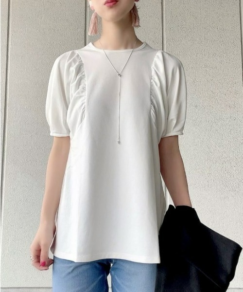 HONEYSUCKLE ROSE(ハニーサックルローズ)の「HONEYSUCKLE ROSE(ハニーサックルローズ)ドレスTギャザー半袖T(Tシャツ/カットソー・レディース・ブラック/ホワイト/ダークグレー・S/L/XL/M)」の1枚目の写真