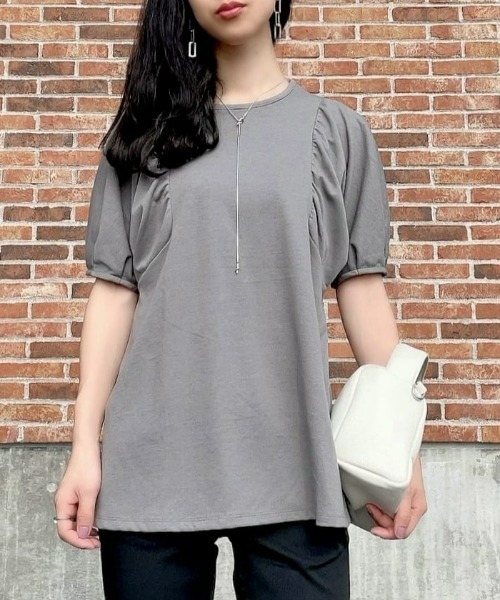 HONEYSUCKLE ROSE(ハニーサックルローズ)の「HONEYSUCKLE ROSE(ハニーサックルローズ)ドレスTギャザー半袖T(Tシャツ/カットソー・レディース・ブラック/ホワイト/ダークグレー・S/L/XL/M)」の3枚目の写真