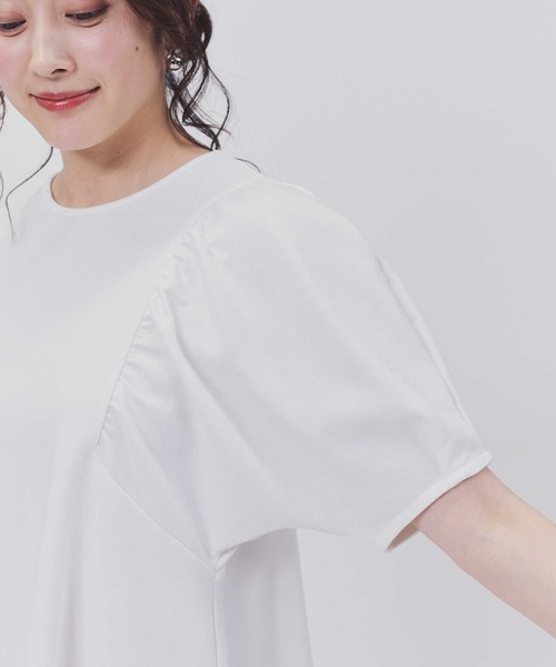 HONEYSUCKLE ROSE(ハニーサックルローズ)の「HONEYSUCKLE ROSE(ハニーサックルローズ)ドレスTギャザー半袖T(Tシャツ/カットソー・レディース・ブラック/ホワイト/ダークグレー・S/L/XL/M)」の6枚目の写真
