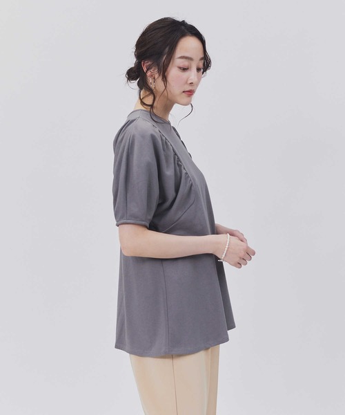 HONEYSUCKLE ROSE(ハニーサックルローズ)の「HONEYSUCKLE ROSE(ハニーサックルローズ)ドレスTギャザー半袖T(Tシャツ/カットソー・レディース・ブラック/ホワイト/ダークグレー・S/L/XL/M)」の10枚目の写真