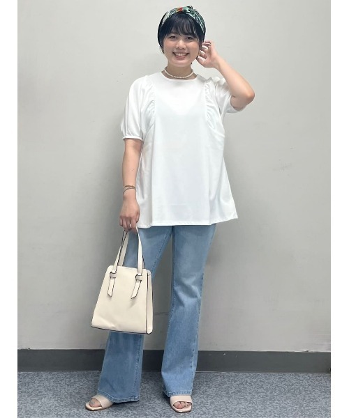 HONEYSUCKLE ROSE(ハニーサックルローズ)の「HONEYSUCKLE ROSE(ハニーサックルローズ)ドレスTギャザー半袖T(Tシャツ/カットソー・レディース・ブラック/ホワイト/ダークグレー・S/L/XL/M)」の22枚目の写真