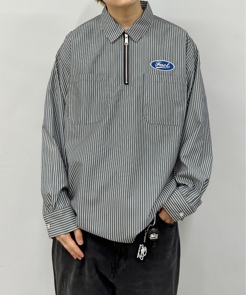 WHO'S WHO gallery（フーズフーギャラリー）の「《WEB限定》COOPER FACTワッペンハーフジップビッグシャツ（シャツ/ブラウス・レディース・ブルー/ホワイト/ネイビー/ブラック系その他/ブラック/チャコールグレー・FREE）」の3枚目の写真