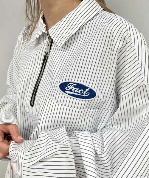 WHO'S WHO gallery（フーズフーギャラリー）の「《WEB限定》COOPER FACTワッペンハーフジップビッグシャツ（シャツ/ブラウス・レディース・ブルー/ホワイト/ネイビー/ブラック系その他/ブラック/チャコールグレー・FREE）」の22枚目の写真