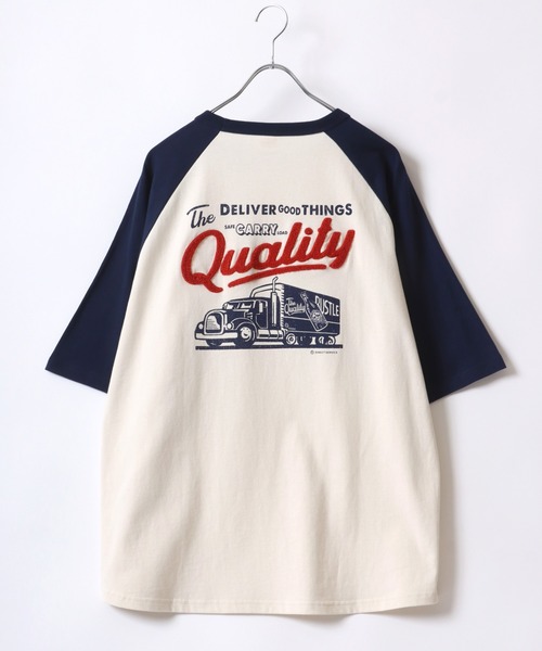 POWER TO THE PEOPLE（パワートゥーザピープル）の「POWER TO THE PEOPLE オーバーサイズ トレーラーバックプリント サガラ刺繍 ラグラン半袖Tシャツ レディース メンズ（Tシャツ/カットソー・メンズ・アッシュグレー/ホワイト系その他・LL/L/M）」の6枚目の写真