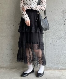 cuorequal（クオレコール）の「レースチュールティアードスカート（スカート）」