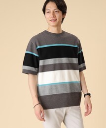 ◆【Sサイズ~】パネルボーダー ニット Tシャツ