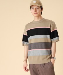 ◆【Sサイズ~】パネルボーダー ニット Tシャツ