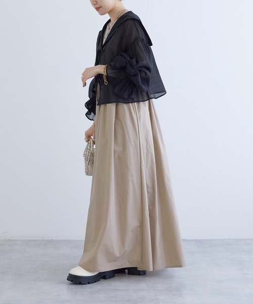 w closet(ダブルクローゼット)の「シアーセーラーカラーブラウス(シャツ/ブラウス・レディース・ブラック/オフホワイト/サックスブルー/オレンジ・FREE)」の6枚目の写真