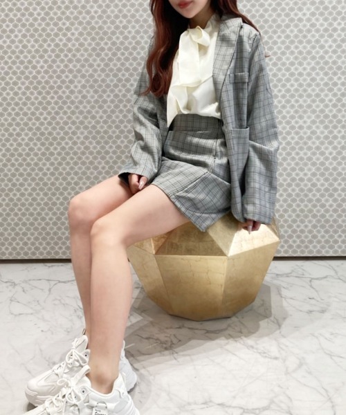 セール】2点セットアップ チェック柄テーラードジャケット＆ミニ
