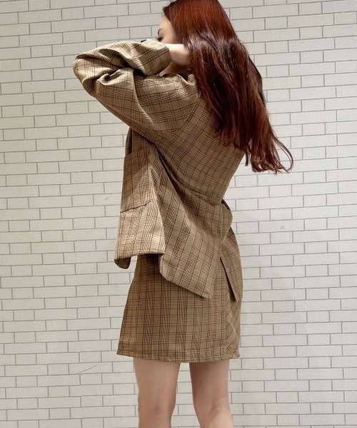セール】2点セットアップ チェック柄テーラードジャケット＆ミニ