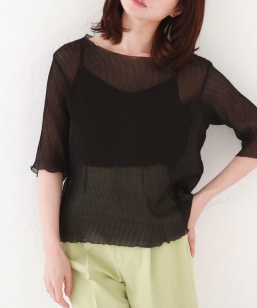 archives（アルシーヴ）の「シアー楊柳半袖ブラウス（Tシャツ/カットソー・レディース・ブラック/グレー/ピンク/グリーン/アイボリー・MEDIUM）」の3枚目の写真