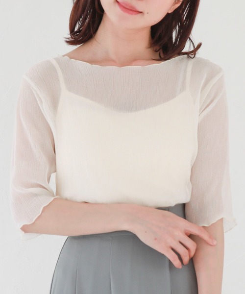 archives（アルシーヴ）の「シアー楊柳半袖ブラウス（Tシャツ/カットソー・レディース・ブラック/グレー/ピンク/グリーン/アイボリー・MEDIUM）」の6枚目の写真