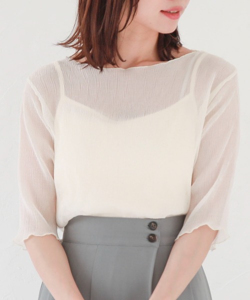 archives（アルシーヴ）の「シアー楊柳半袖ブラウス（Tシャツ/カットソー・レディース・ブラック/グレー/ピンク/グリーン/アイボリー・MEDIUM）」の7枚目の写真