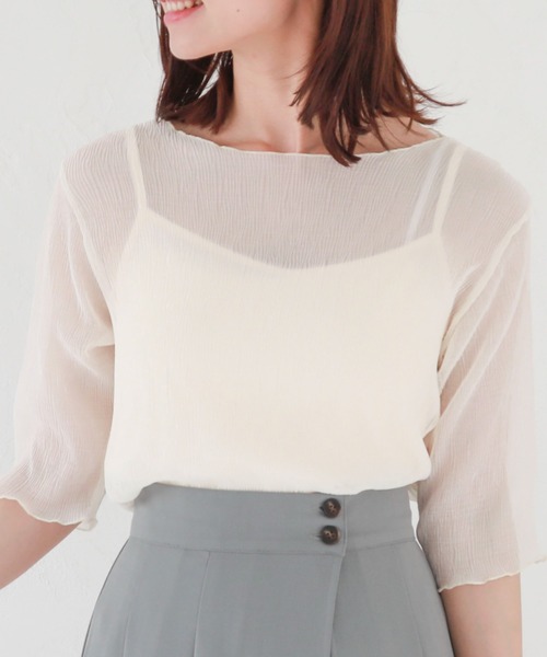 archives（アルシーヴ）の「シアー楊柳半袖ブラウス（Tシャツ/カットソー・レディース・ブラック/グレー/ピンク/グリーン/アイボリー・MEDIUM）」の8枚目の写真