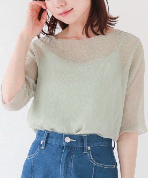 archives（アルシーヴ）の「シアー楊柳半袖ブラウス（Tシャツ/カットソー・レディース・ブラック/グレー/ピンク/グリーン/アイボリー・MEDIUM）」の19枚目の写真