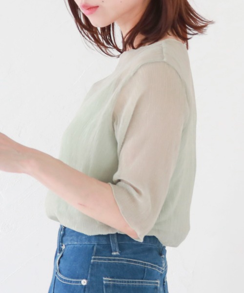 archives（アルシーヴ）の「シアー楊柳半袖ブラウス（Tシャツ/カットソー・レディース・ブラック/グレー/ピンク/グリーン/アイボリー・MEDIUM）」の20枚目の写真