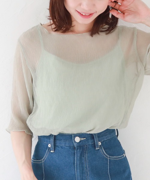 archives（アルシーヴ）の「シアー楊柳半袖ブラウス（Tシャツ/カットソー・レディース・ブラック/グレー/ピンク/グリーン/アイボリー・MEDIUM）」の21枚目の写真