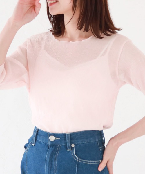 archives（アルシーヴ）の「シアー楊柳半袖ブラウス（Tシャツ/カットソー・レディース・ブラック/グレー/ピンク/グリーン/アイボリー・MEDIUM）」の12枚目の写真