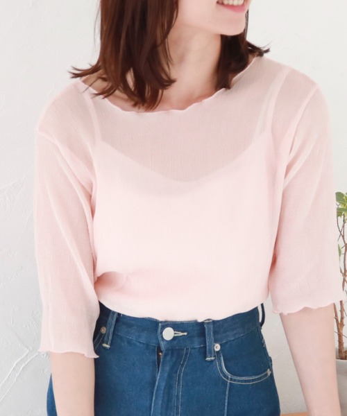 archives（アルシーヴ）の「シアー楊柳半袖ブラウス（Tシャツ/カットソー・レディース・ブラック/グレー/ピンク/グリーン/アイボリー・MEDIUM）」の13枚目の写真