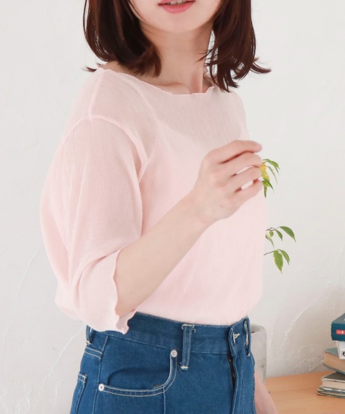 archives（アルシーヴ）の「シアー楊柳半袖ブラウス（Tシャツ/カットソー・レディース・ブラック/グレー/ピンク/グリーン/アイボリー・MEDIUM）」の14枚目の写真