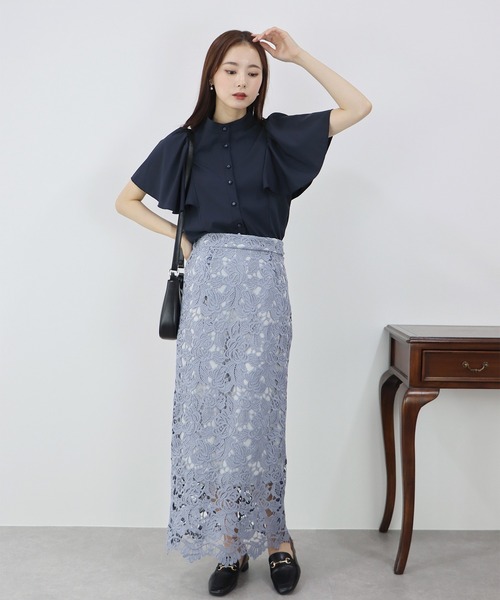 専用【新品含む 付属品あり】セットアップ 花柄フレアスリーブ ブラウス&スカート ECLIN セットアップ バックリボン袖ボリュームハイネック