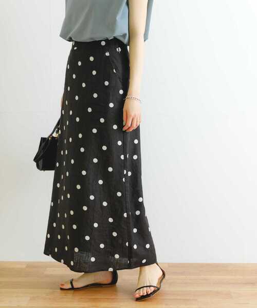 ランダムドットリネンスカート