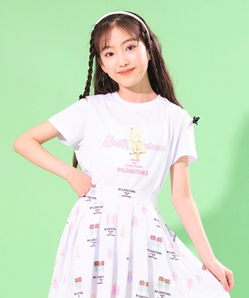 by LOVEiT（バイラビット）の「アイスバー肩スリットTシャツ（Tシャツ/カットソー・キッズ・オフホワイト/ラベンダー/ミント・120cm/130cm/140cm/150cm/160cm）」の2枚目の写真