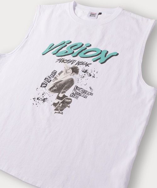 VISION STREET WEAR(ヴィジョンストリートウェア)の「【VISION STREET WEAR/ヴィジョンストリートウェア】スケーターフォトノースリーブTシャツ/ビッグシルエット(Tシャツ/カットソー・メンズ・ホワイト/チャコールグレー/アッシュグレー・M/L/XL)」の1枚目の写真
