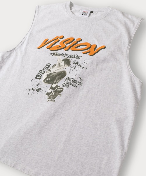 VISION STREET WEAR(ヴィジョンストリートウェア)の「【VISION STREET WEAR/ヴィジョンストリートウェア】スケーターフォトノースリーブTシャツ/ビッグシルエット(Tシャツ/カットソー・メンズ・ホワイト/チャコールグレー/アッシュグレー・M/L/XL)」の3枚目の写真