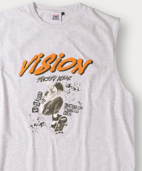 VISION STREET WEAR(ヴィジョンストリートウェア)の「【VISION STREET WEAR/ヴィジョンストリートウェア】スケーターフォトノースリーブTシャツ/ビッグシルエット(Tシャツ/カットソー・メンズ・ホワイト/チャコールグレー/アッシュグレー・M/L/XL)」の5枚目の写真