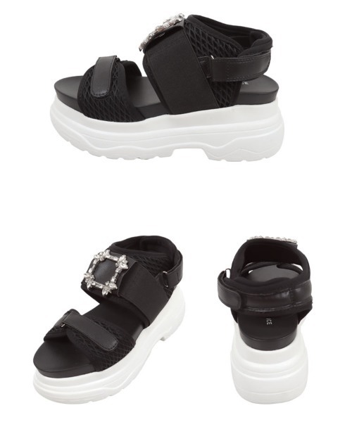 KOBE LETTUCE（コウベレタス）の「ビジューベルクロ厚底サンダル（サンダル・レディース・ホワイト/ブラック・S/L/LL/M）」の9枚目の写真