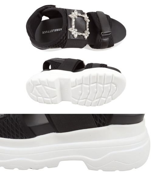 KOBE LETTUCE（コウベレタス）の「ビジューベルクロ厚底サンダル（サンダル・レディース・ホワイト/ブラック・S/L/LL/M）」の7枚目の写真