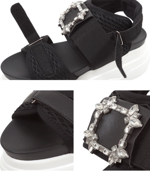 KOBE LETTUCE（コウベレタス）の「ビジューベルクロ厚底サンダル（サンダル・レディース・ホワイト/ブラック・S/L/LL/M）」の5枚目の写真